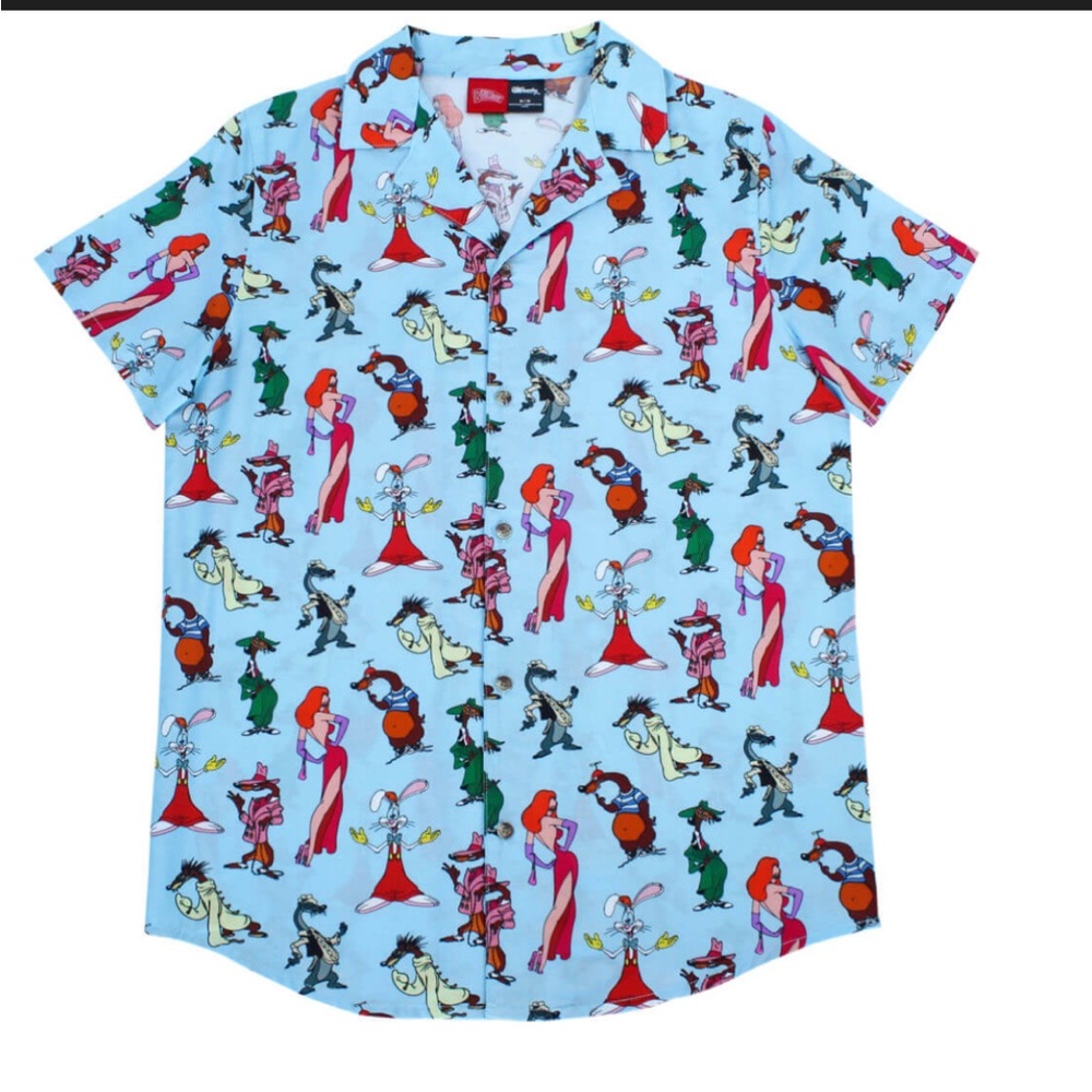 Cakeworthy Womens L Roger Rabbit Novelty Print Button-Up Shirt - Light Blue